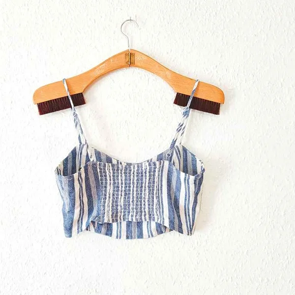Pull & Bear Blue & White Stripe Crop Top & Short Coord Set - Picture 4 of 5